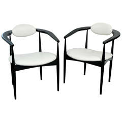 Pair of Black Lacquered Mid Century Chairs
