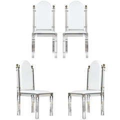 Four Jansen  Lucite and brass Chairs