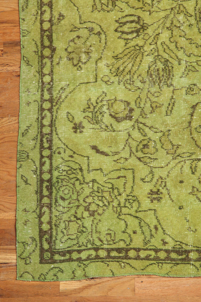 Vintage Turkish Over-Dyed Apple Green Rug In Excellent Condition In New York, NY