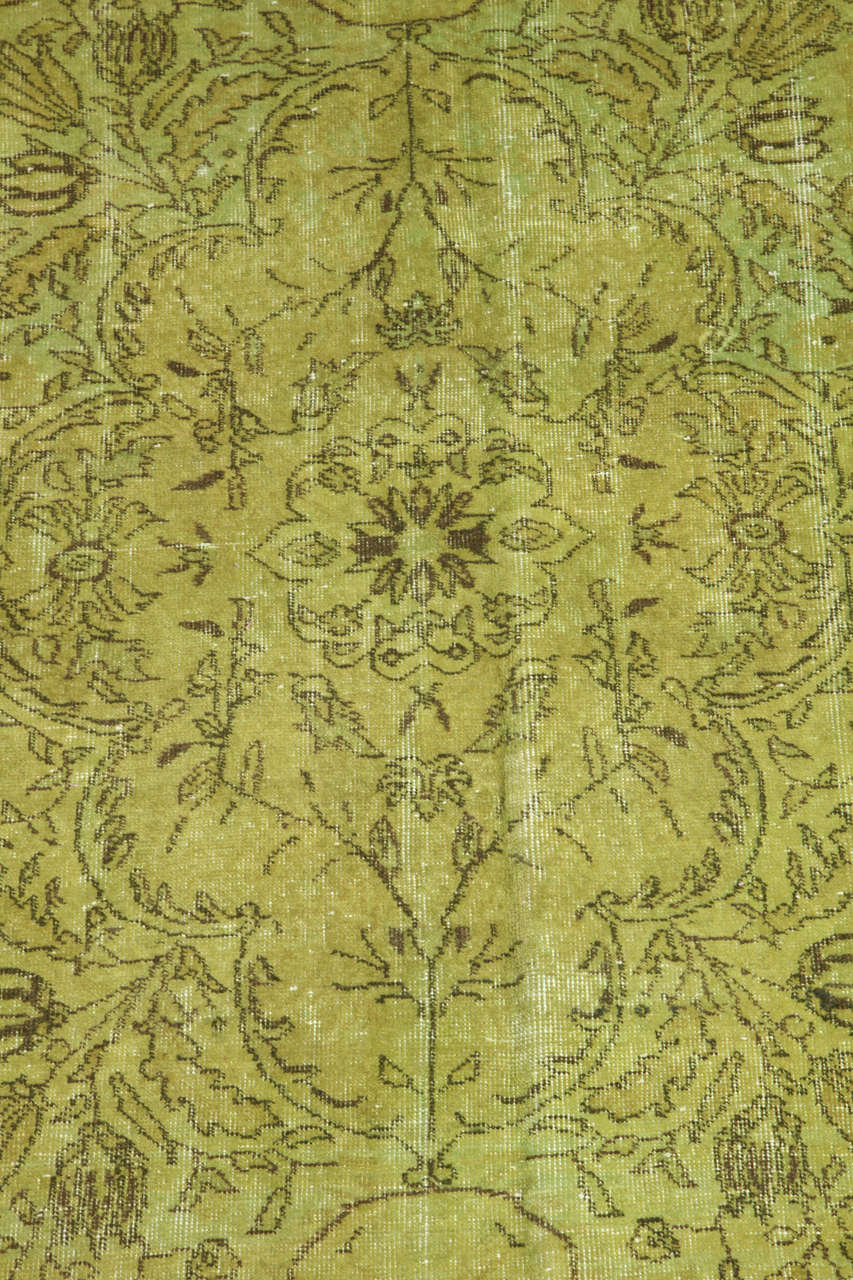 20th Century Vintage Turkish Over-Dyed Apple Green Rug