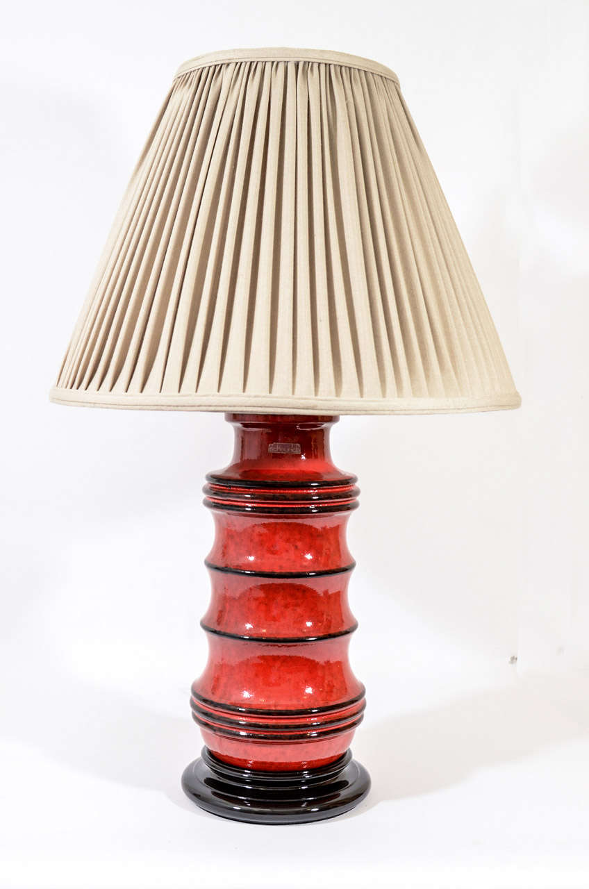 Pair of Red/Orange Ceramic Vase Lamps by Scheurich, Germany, c. 1970