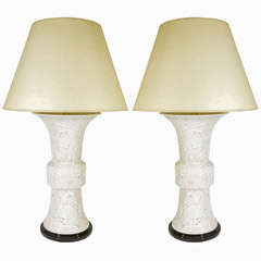 Pair Large Chinese Porcelain Vase Lamps, 20th Century