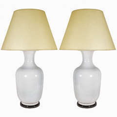 Pair Large Terra Cotta White-Glazed Vase Lamps, 20th Century