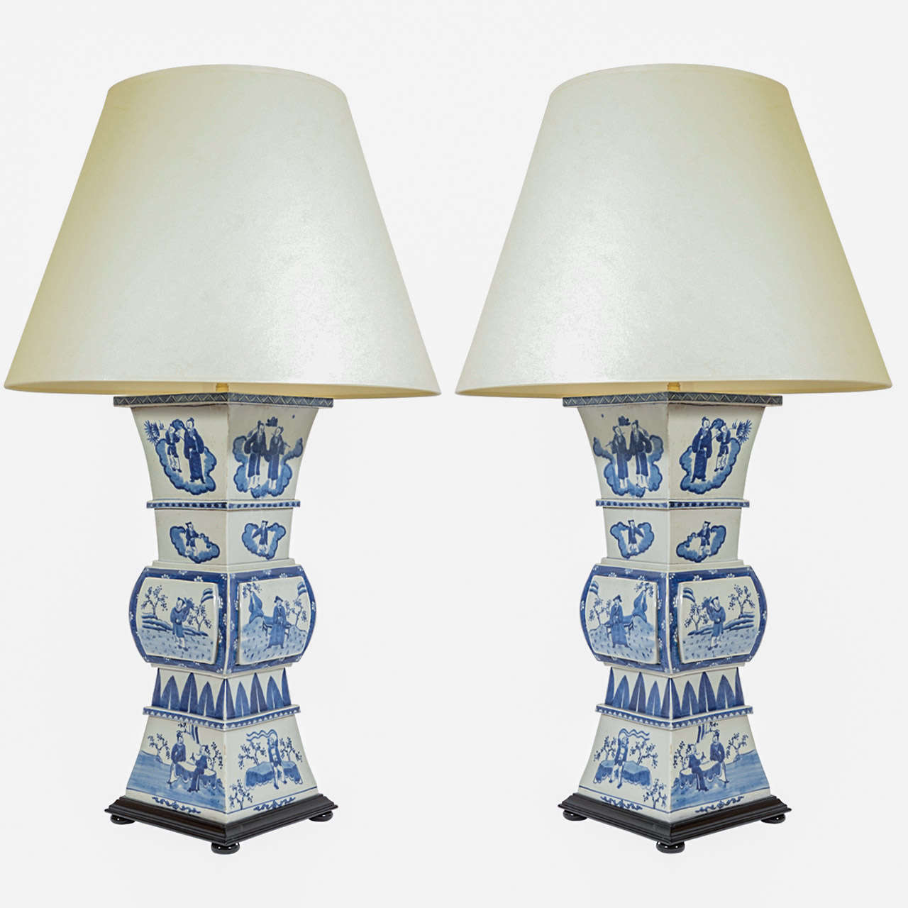 Pair Large Vintage Blue and White Chinese Vase Lamps, 20th Century at