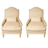 Pair of Cream Painted and Ivory Cut Velvet Fauteuils