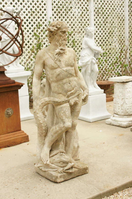 Cast Stone Statue of Neptune In Excellent Condition For Sale In Water Mill, NY
