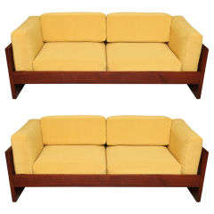 PAIR Rich Bespoke Walnut Cased Sofas in the style of Baughman