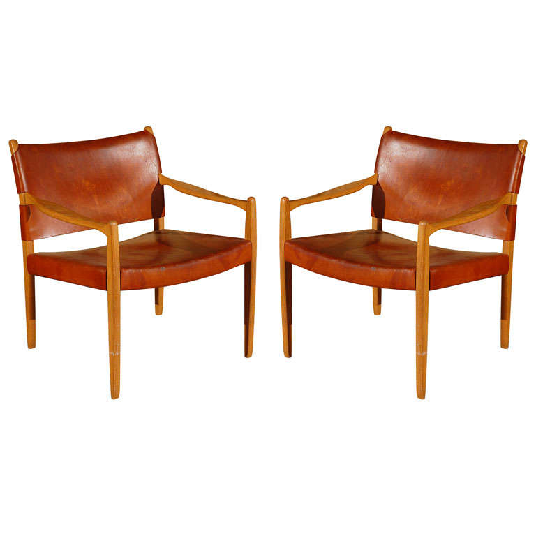 Pair of 1960's Leather Chairs from Belgium