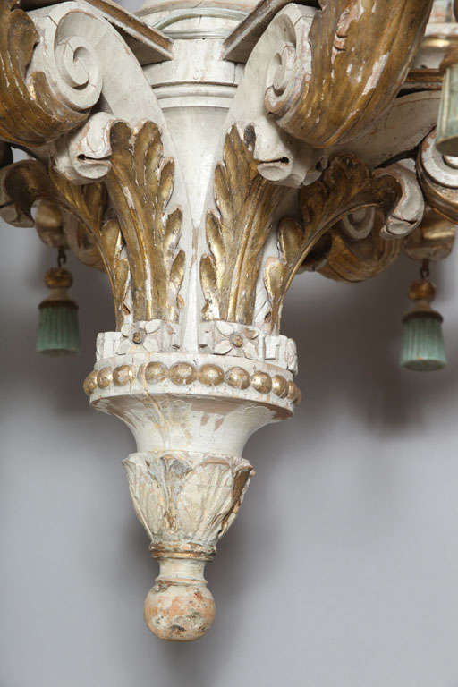Polychromed & Parcel Gilt 18th/19th Century Wooden Chandelier In Distressed Condition For Sale In West Palm Beach, FL