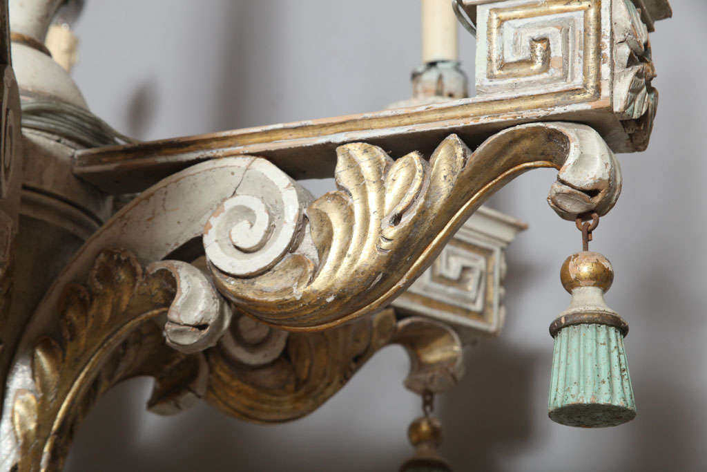 Polychromed & Parcel Gilt 18th/19th Century Wooden Chandelier For Sale 2