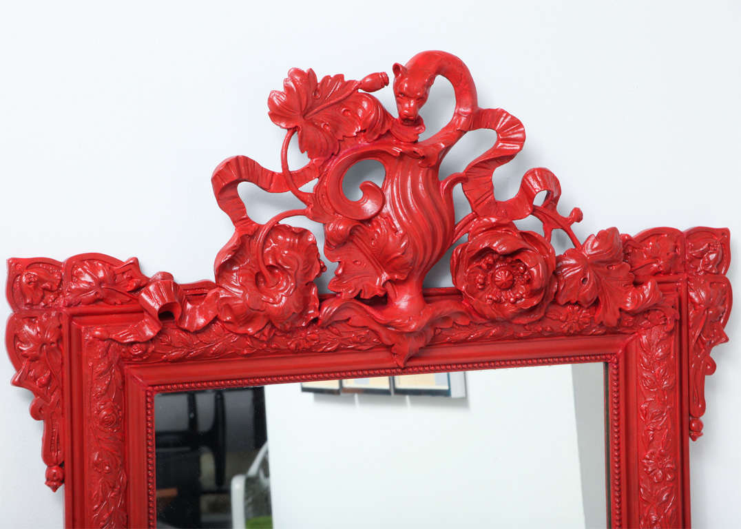 20th Century Very Elegant  Red Lacquered French Mirror