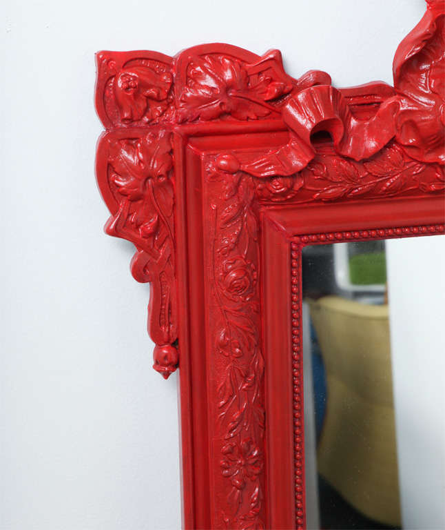 Very Elegant  Red Lacquered French Mirror 2