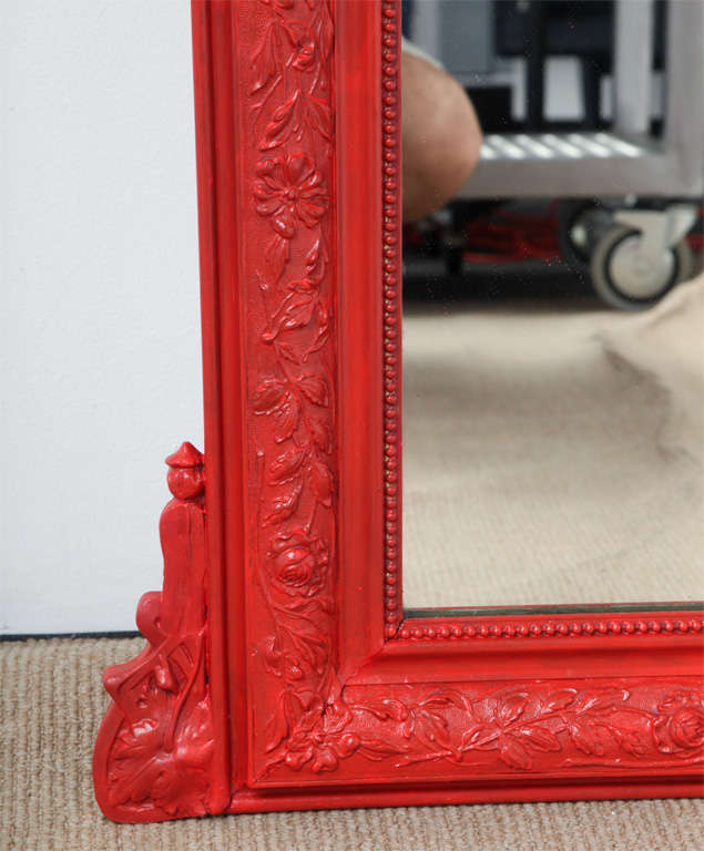 Very Elegant  Red Lacquered French Mirror 3