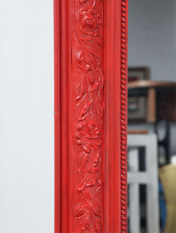 Very Elegant  Red Lacquered French Mirror 4