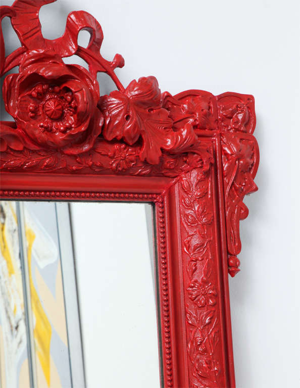 Very Elegant  Red Lacquered French Mirror 5