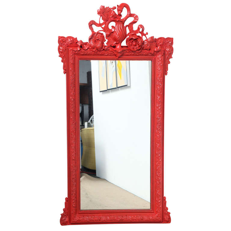 Very Elegant  Red Lacquered French Mirror