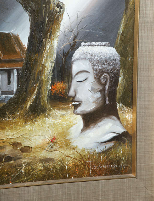American Mid Century Soothing Reflective Buddha Painting For Sale