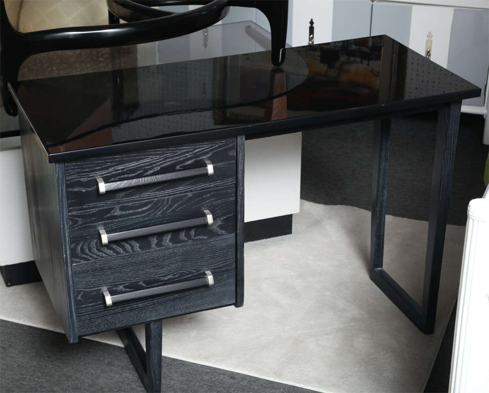 Beautiful 60's Black Lacquered and Ceruse Small Desk at 1stdibs