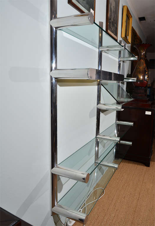 Chrome and Glass Lighted Shelving Unit by Pace at 1stDibs