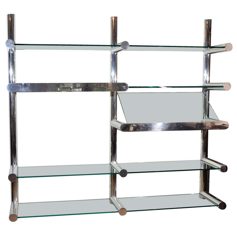 Chrome and Glass Lighted Shelving Unit by Pace at 1stdibs