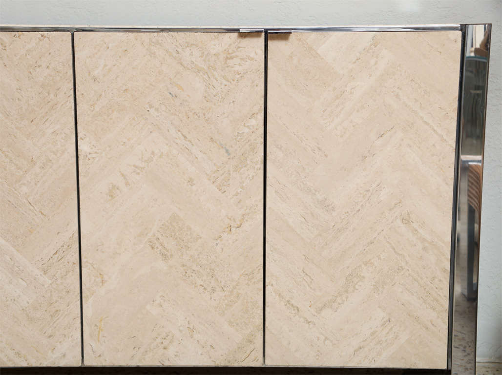Ello Buffet in Polished Steel and Herringbone Travertine 4