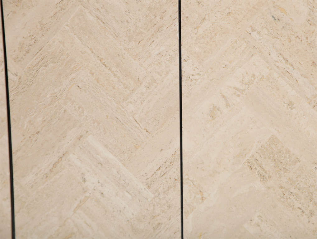 Ello Buffet in Polished Steel and Herringbone Travertine 5