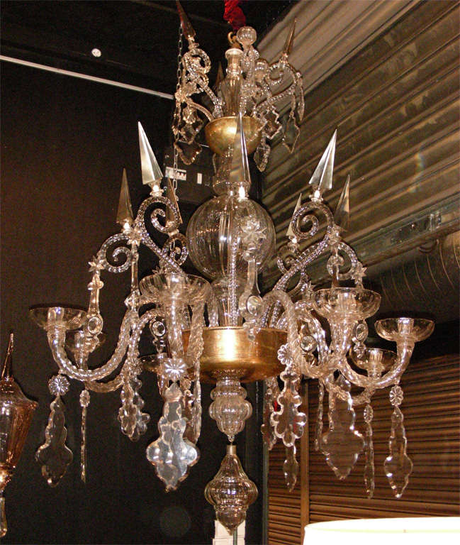 Large 1910-1920 crystal and glass chandelier by Val St. Lambert, with eight branches.