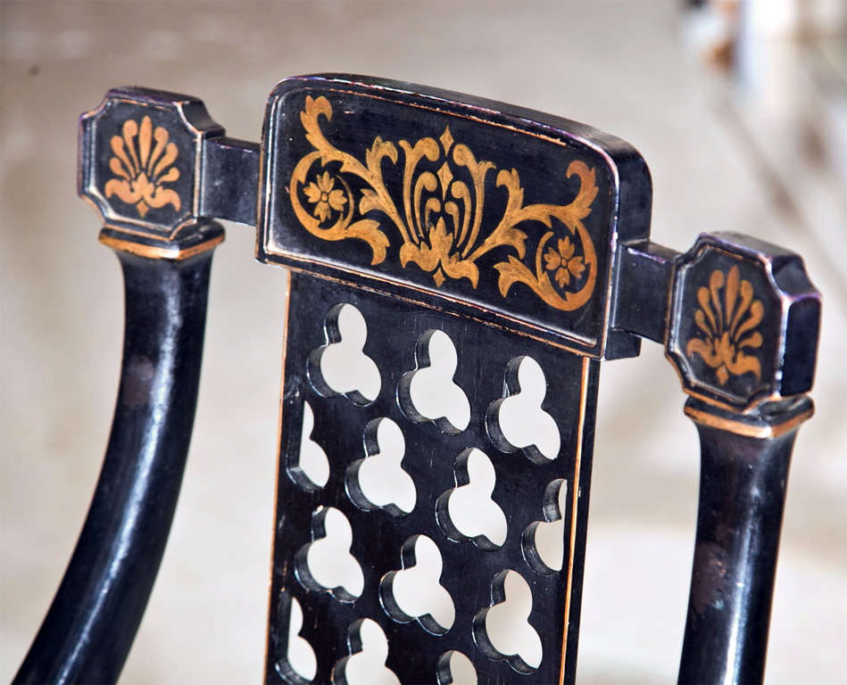 Pair Black Regency Chairs Reupholstered in Ralph Lauren Fabric 1
