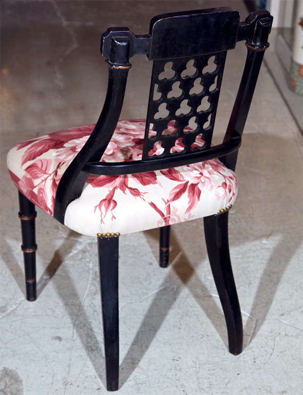Pair Black Regency Chairs Reupholstered in Ralph Lauren Fabric 4