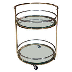 Round Brass and Metal Rolling Tea Cart