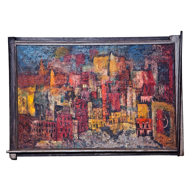 Mel Silverman Cityscape in Original Frame
