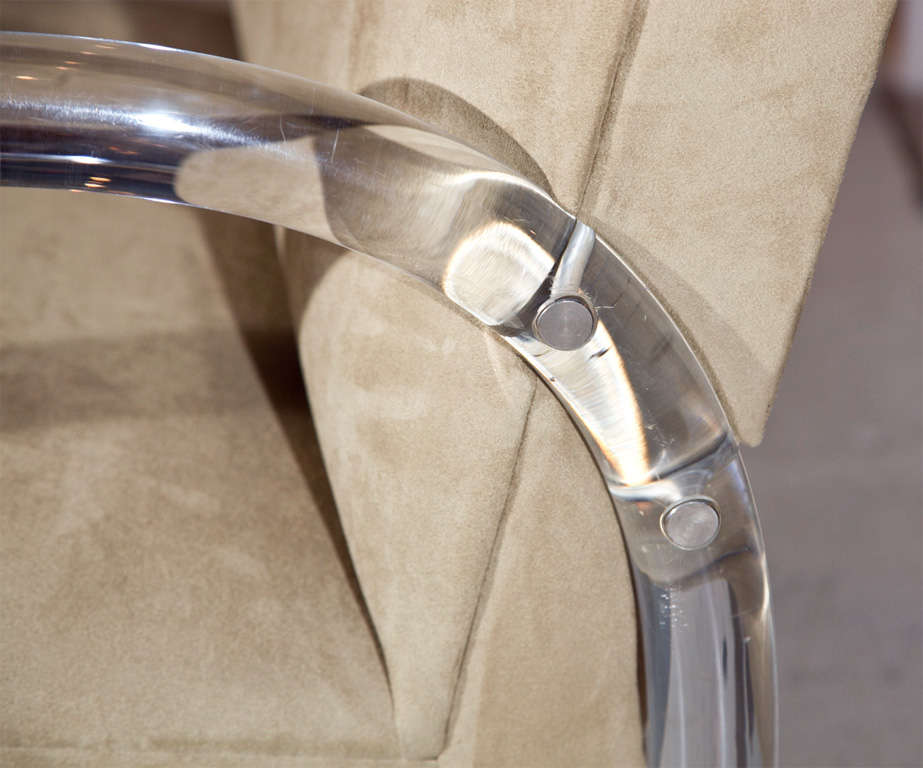 Late 20th Century Pair of Suede Chairs w. Lucite Legs/Arms