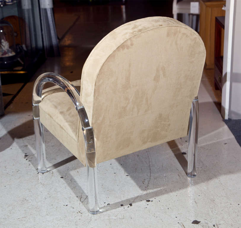 Pair of Suede Chairs w. Lucite Legs/Arms 1