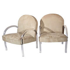 Pair of Suede Chairs w. Lucite Legs/Arms