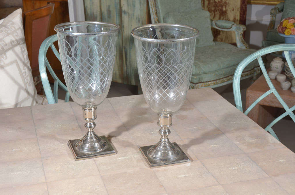 Pair of Silverplate Candle Lamps