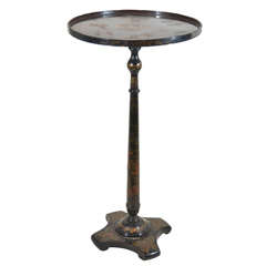 Black Lacquered & Painted Chinoiserie Candle Stand