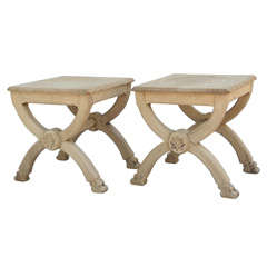 Pair of Bleached Oak X-frame Stools