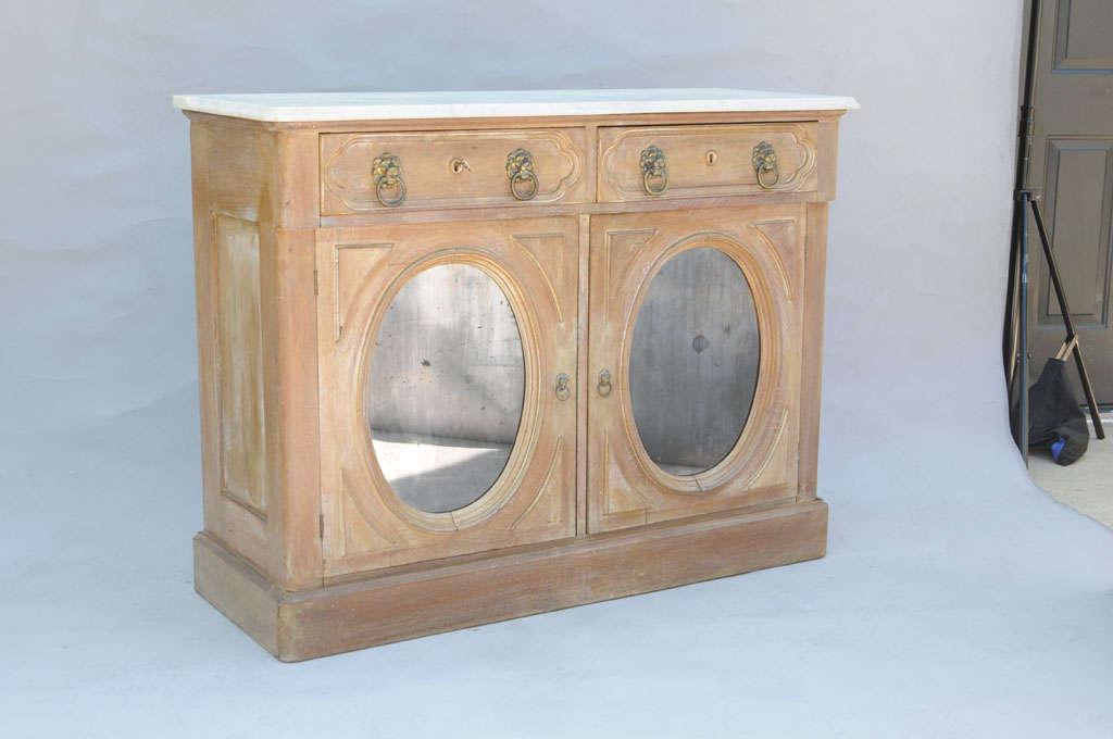 Marble Top 19c Credenza with Oval Mirrored Doors