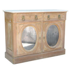 Antique Marble Top 19c Credenza with Oval Mirrored Doors