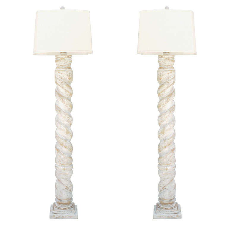 Pair of Spiral Column Wooden Floor Lamps at 1stDibs spiral wood floor