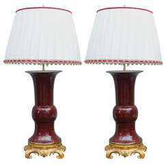 Imposing Pair of Oxblood Chinese Porcelain Lamps