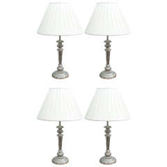 Vintage Elegant Set of Four Sterling Silver Lamps by Matthew Bolton