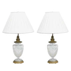 Beautiful Pair of Swirled and Cut Glass Lamps by Baccarat