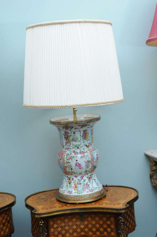 Pair of Chinese Porcelain Rose Mandarin Palette Lamps