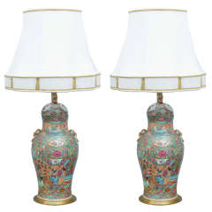Superb Pair of 19th Century Chinese Rose Medallion Lamps