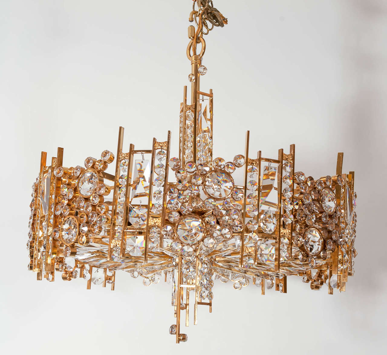 German Palwa Gold-Plated Chandelier with Austrian Crystal