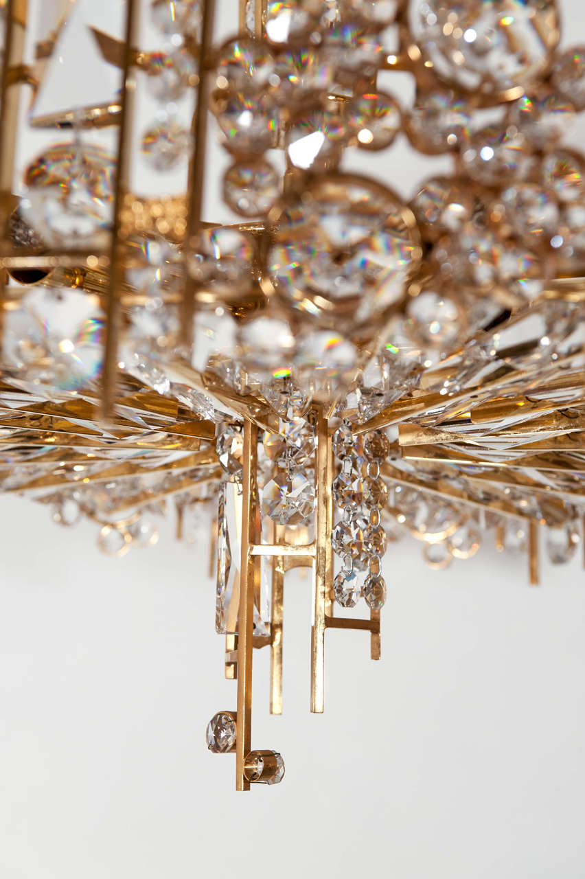 Palwa Gold-Plated Chandelier with Austrian Crystal In Excellent Condition In Toronto, ON