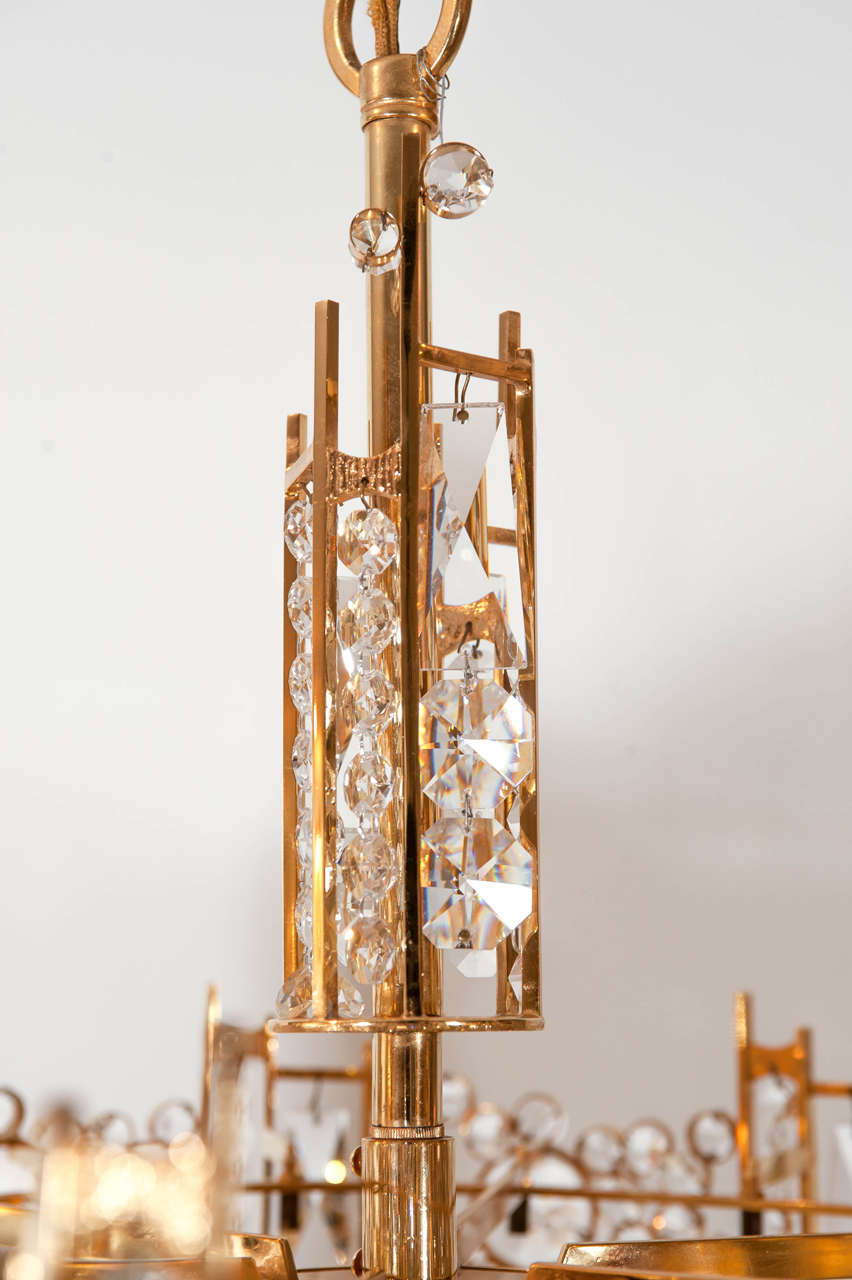 Mid-20th Century Palwa Gold-Plated Chandelier with Austrian Crystal