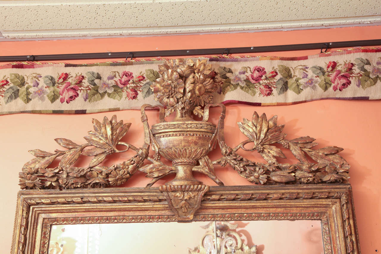 18th Century Louis XVI Console Mirror with Urn and Foliate Swagged Crest