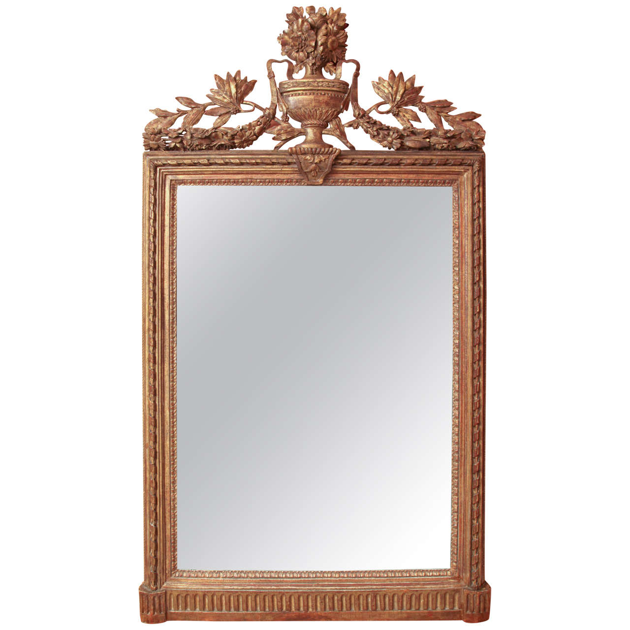 Louis XVI Console Mirror with Urn and Foliate Swagged Crest